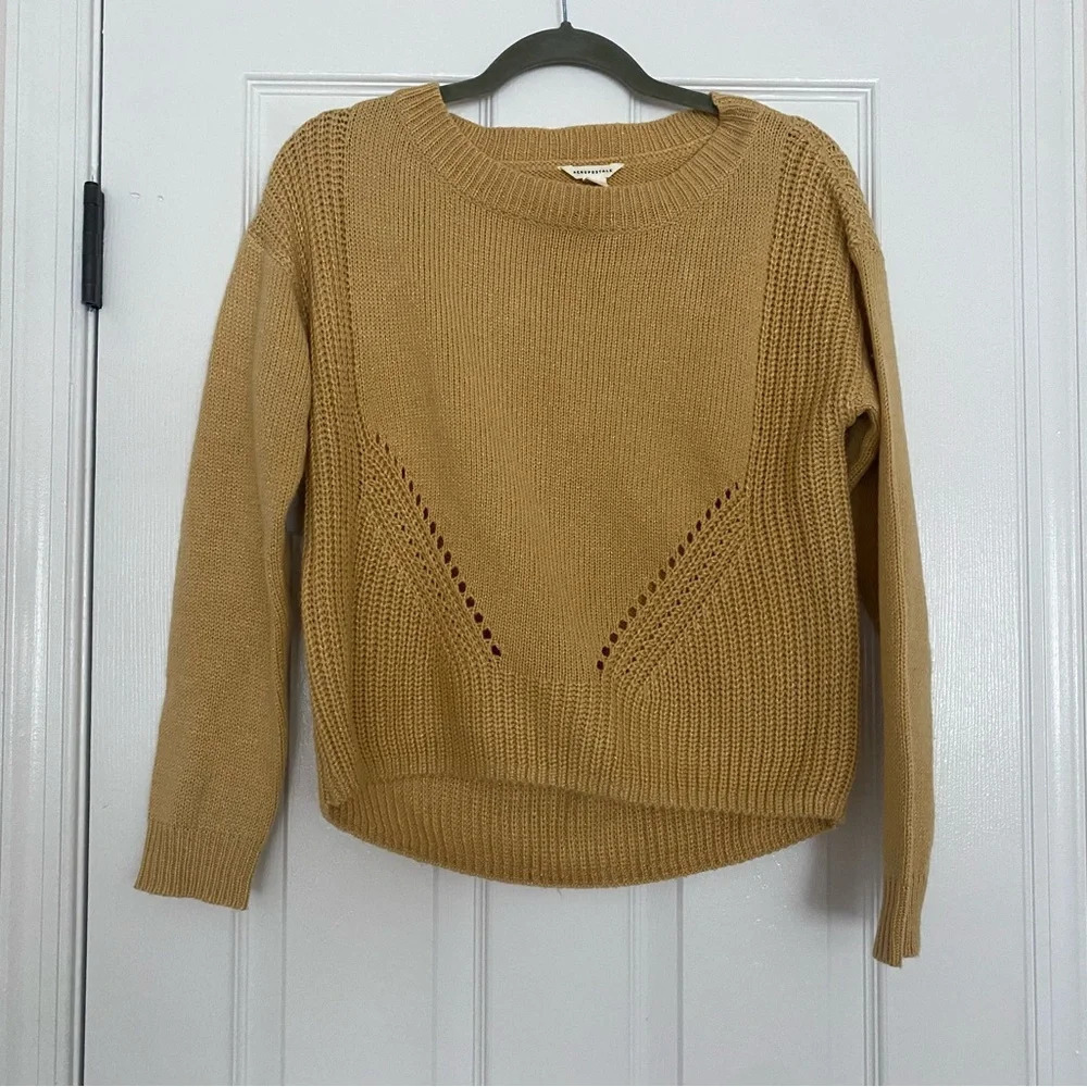 Aeropastele Brown Gold Crewneck Sweater Size Small, Like New, Cut Out Detail
